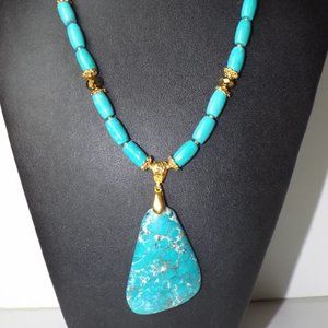 Green Magnesite necklace/earrings set, gold plated , NEW (#918)